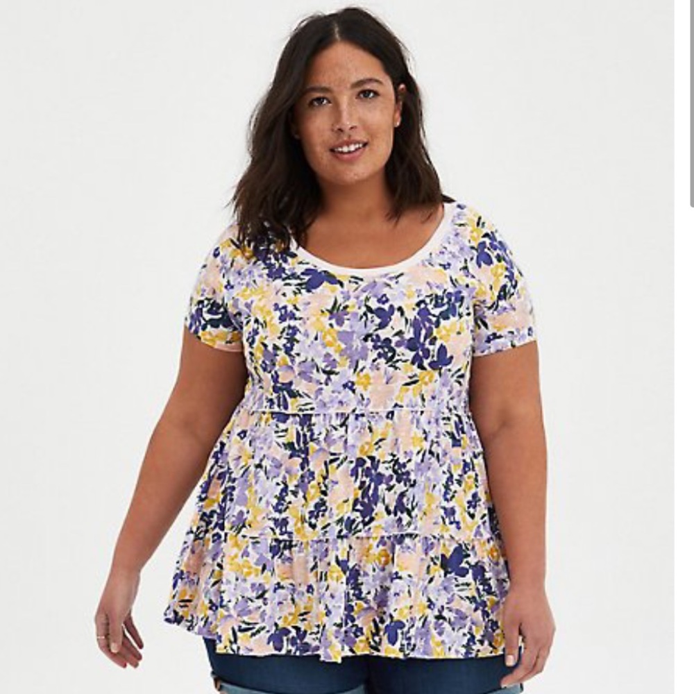 Torrid Tiered Babydoll Top Floral Short Sleeve